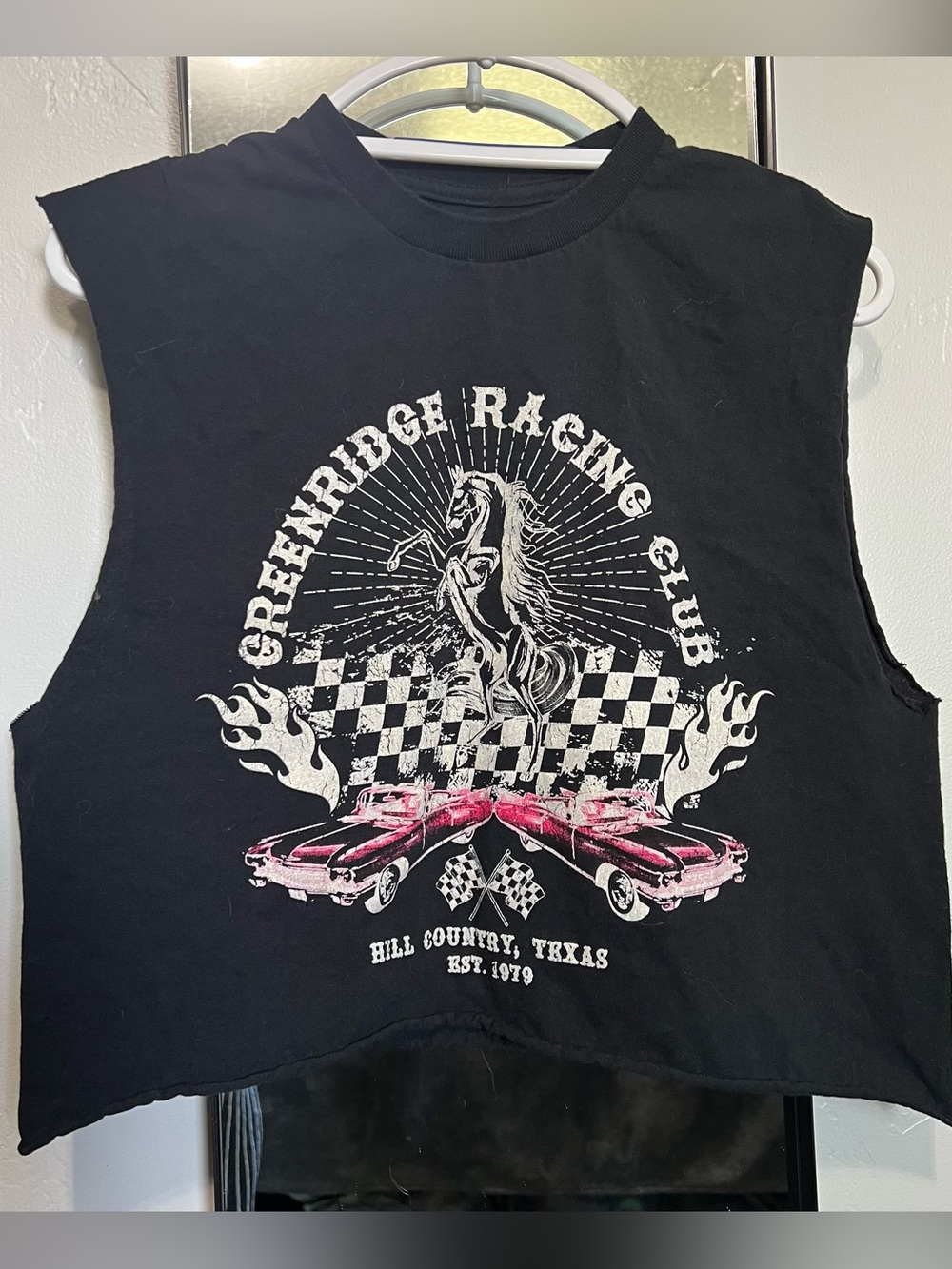 Black Graphic Muscle Tee with Racing Print